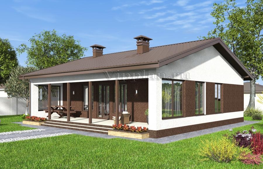 Одноэтажный дом с тремя спальнями, кухней-гостиной и террасой